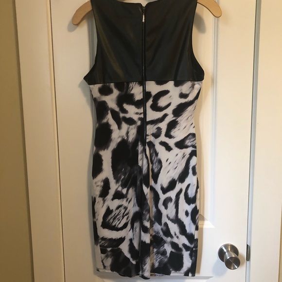 GUESS B/W Leopard Cutout Dress w/ Faux Leather NWT - Picture 4 of 8